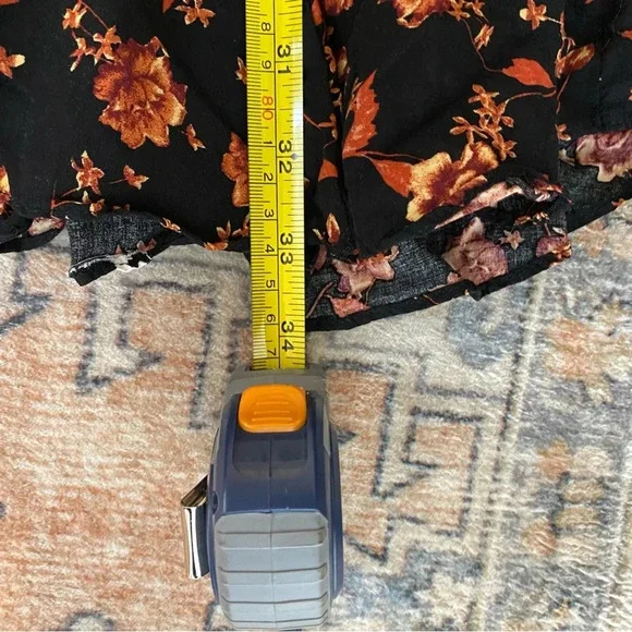 Free People | Flower Fields Black & Orange Floral Print Long Sleeve Mini Dress M - Picture 12 of 16